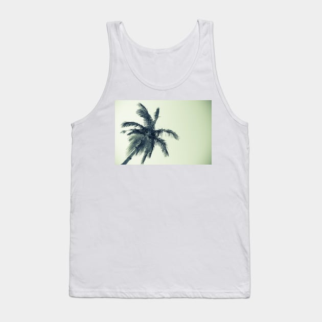 Palm tree against sky low angle point of view monochrome faded image. Tank Top by brians101